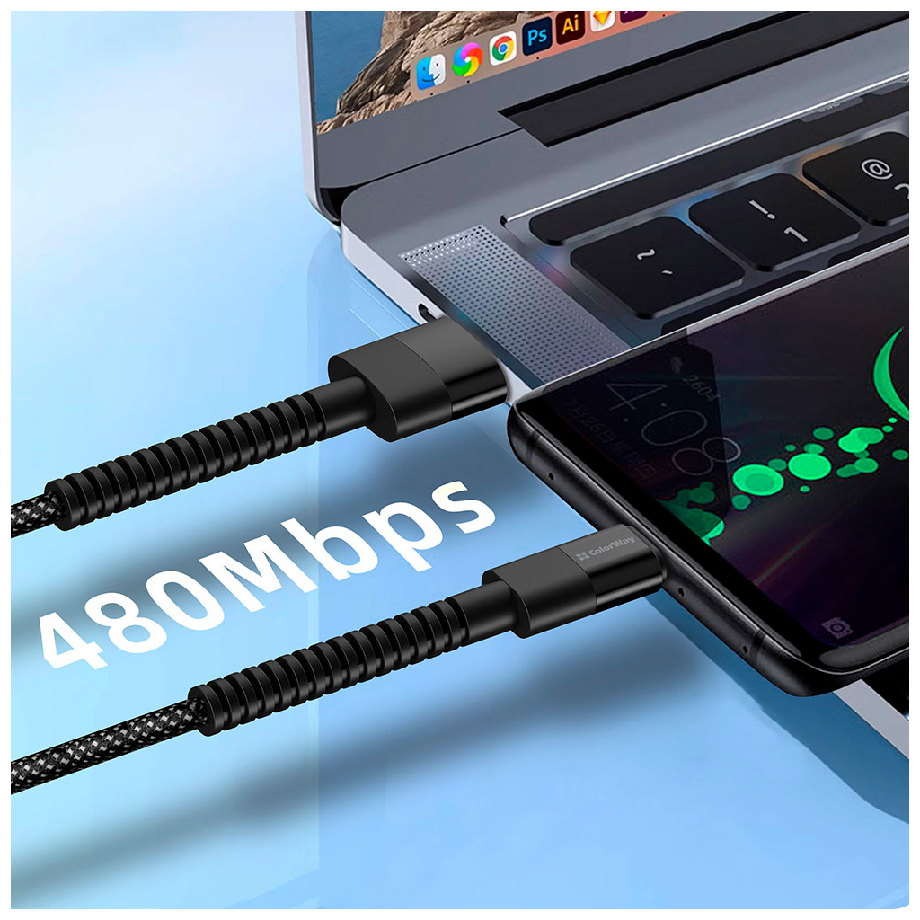 Дата кабель USB 2.0 AM to USB-C 1.0m 2.4А black ColorWay (CW-CBUC063-BK) - фото 8 Дата кабель USB 2.0 AM to USB-C 1.0m 2.4А black ColorWay (CW-CBUC063-BK) - фото 8