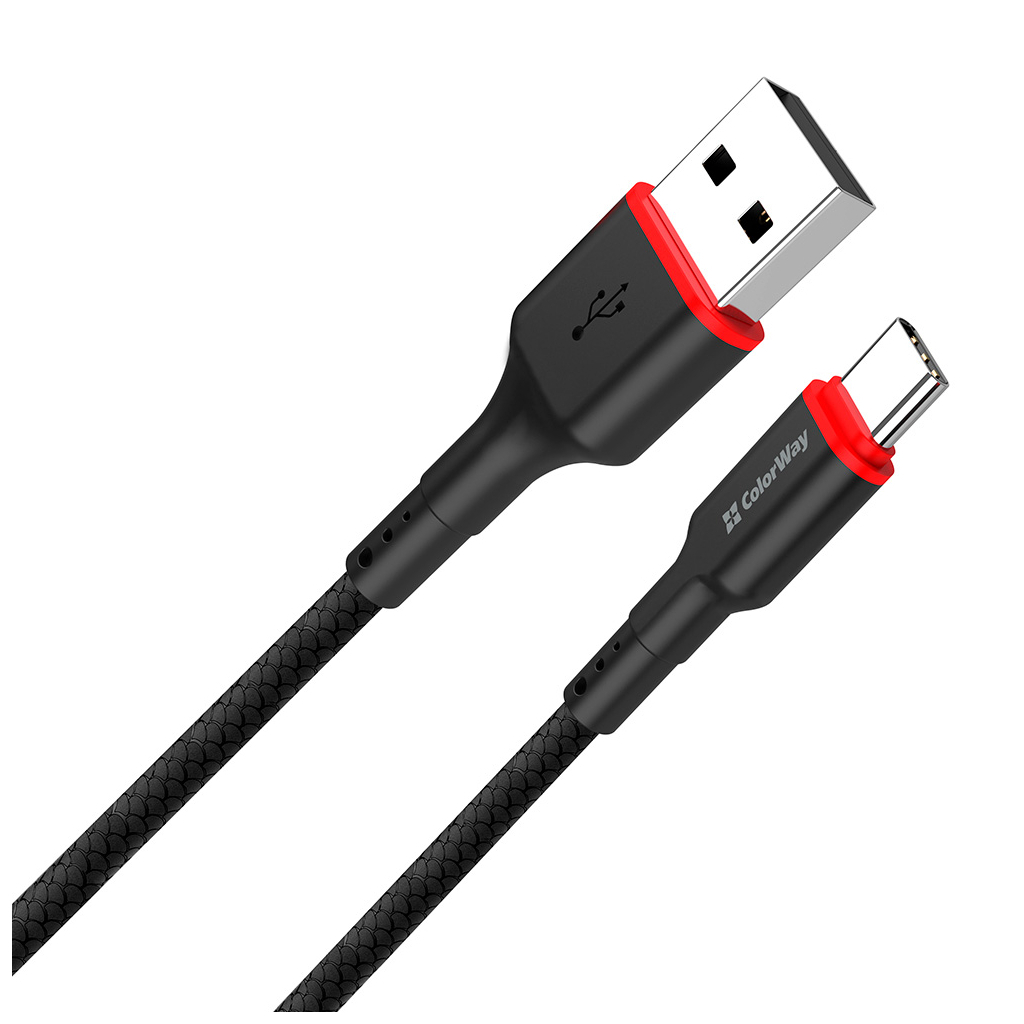 Дата кабель USB 2.0 AM to USB-C 1.0m 2.4А black ColorWay (CW-CBUC064-BK) - фото 3 Дата кабель USB 2.0 AM to USB-C 1.0m 2.4А black ColorWay (CW-CBUC064-BK) - фото 3