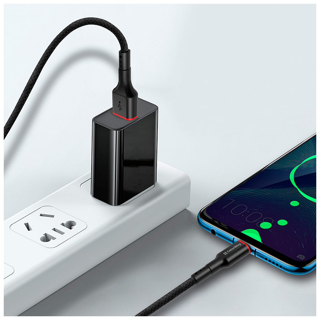 Дата кабель USB 2.0 AM to USB-C 1.0m 2.4А black ColorWay (CW-CBUC064-BK) - фото 7 Дата кабель USB 2.0 AM to USB-C 1.0m 2.4А black ColorWay (CW-CBUC064-BK) - фото 7