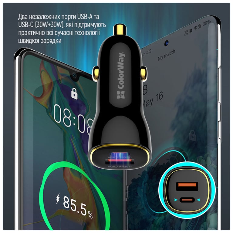Зарядний пристрій ColorWay PowerDelivery PPS USB (USB-A + USB-C) (60W) Black (CW-CHA046PD-BK) - фото 11