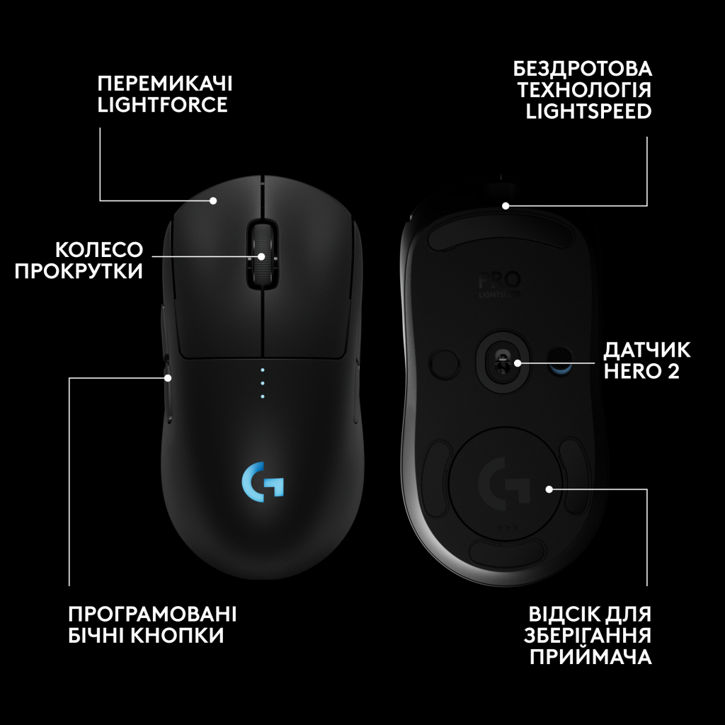 Мишка Logitech G Pro 2 Lightspeed Wireless Black (910-007295) - фото 7 Мишка Logitech G Pro 2 Lightspeed Wireless Black (910-007295) - фото 7