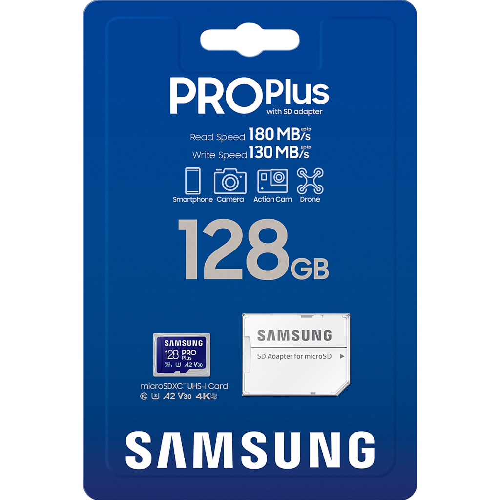 Карта пам'яті Samsung 128 GB microSDXC Pro Plus UHS-I U3 V30 A2 Class 10 + SD-adapter (MB-MD128SA/EU) - фото 3 Карта пам'яті Samsung 128 GB microSDXC Pro Plus UHS-I U3 V30 A2 Class 10 + SD-adapter (MB-MD128SA/EU) - фото 3