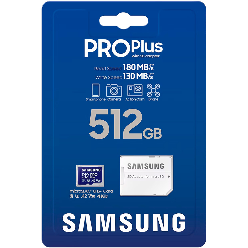Карта пам'яті Samsung 512 GB microSDXC Pro Plus UHS-I U3 V30 A2 Class 10 + SD-adap (MB-MD512SA/EU) - фото 3 Карта пам'яті Samsung 512 GB microSDXC Pro Plus UHS-I U3 V30 A2 Class 10 + SD-adap (MB-MD512SA/EU) - фото 3