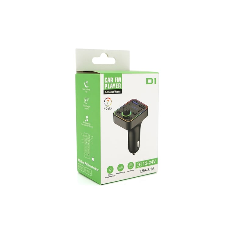 FM модулятор Voltronic D1, підсвітка 7 кольорів, 1.5-3.1A, USB, TF (FM-D1-7Col) - фото 4