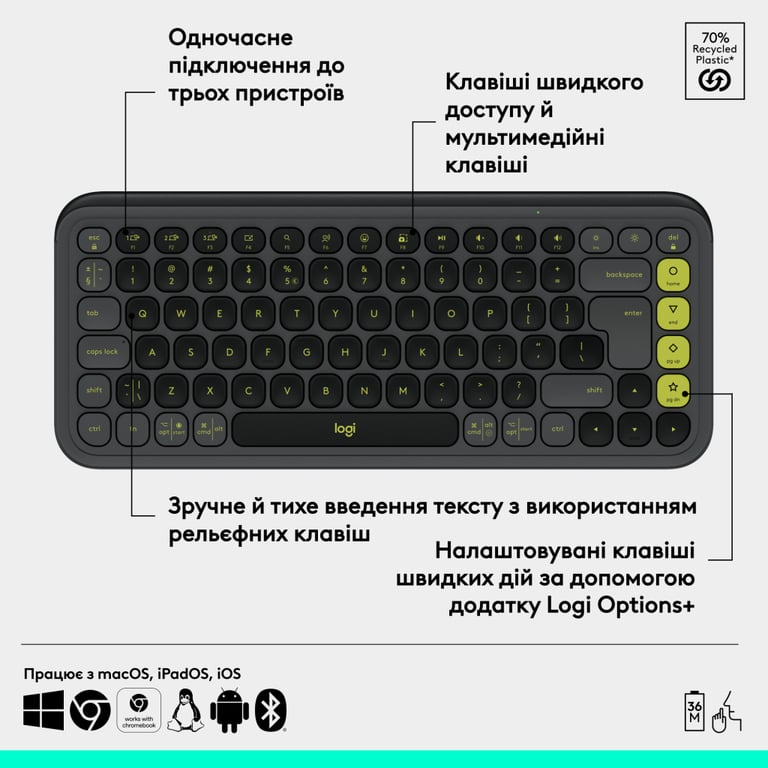 Клавіатура Logitech POP Icon Keys Bluetooth UA Graphite (920-013157) - фото 6