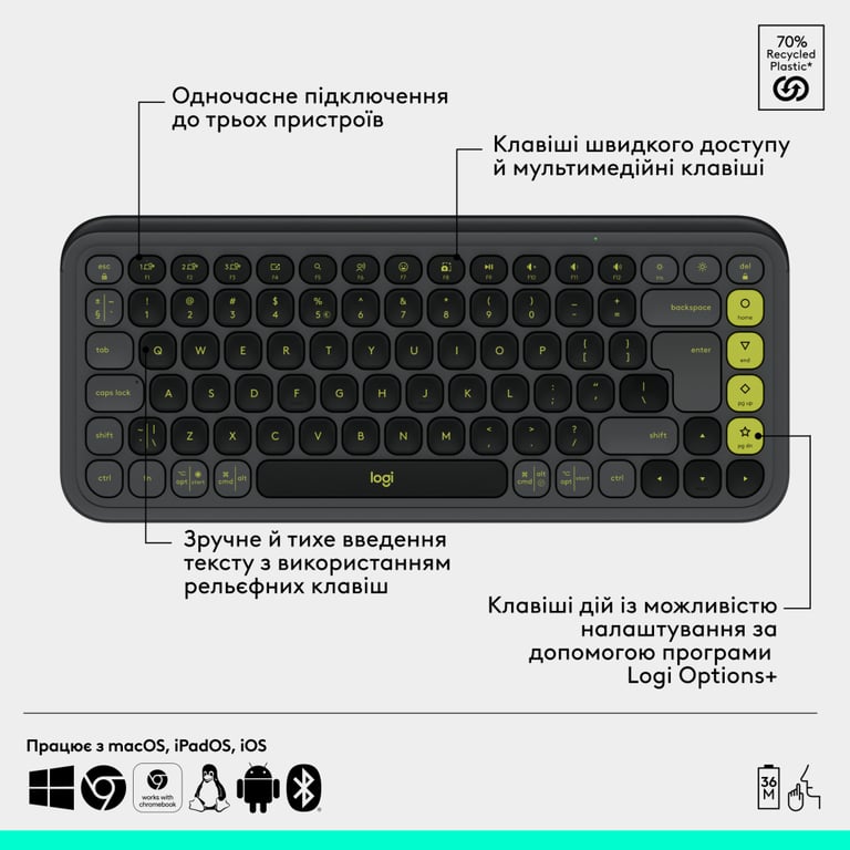 Комплект Logitech POP Icon Combo Bluetooth UA Graphite (920-013156) - фото 6