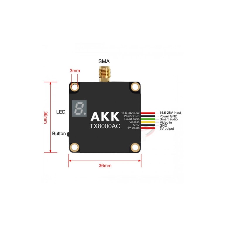Відеопередавач (VTX) AKK Ultra Long Range 8W 4.9G-6G 96CH (TX8000AC) - фото 6