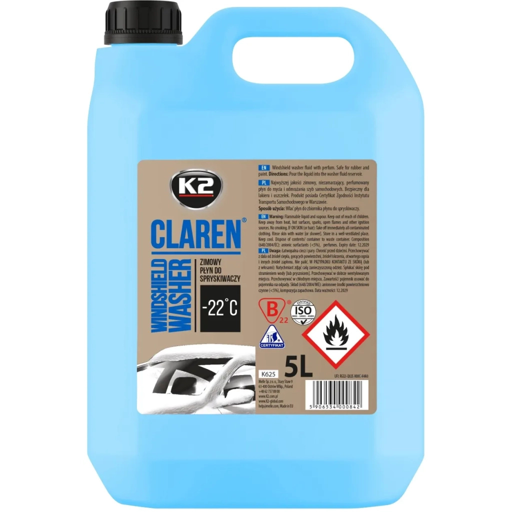 Омивач автомобільний K2 Claren Windshield Washer -22 °С 5л (K625) Омивач автомобільний K2 Claren Windshield Washer -22 °С 5л (K625)