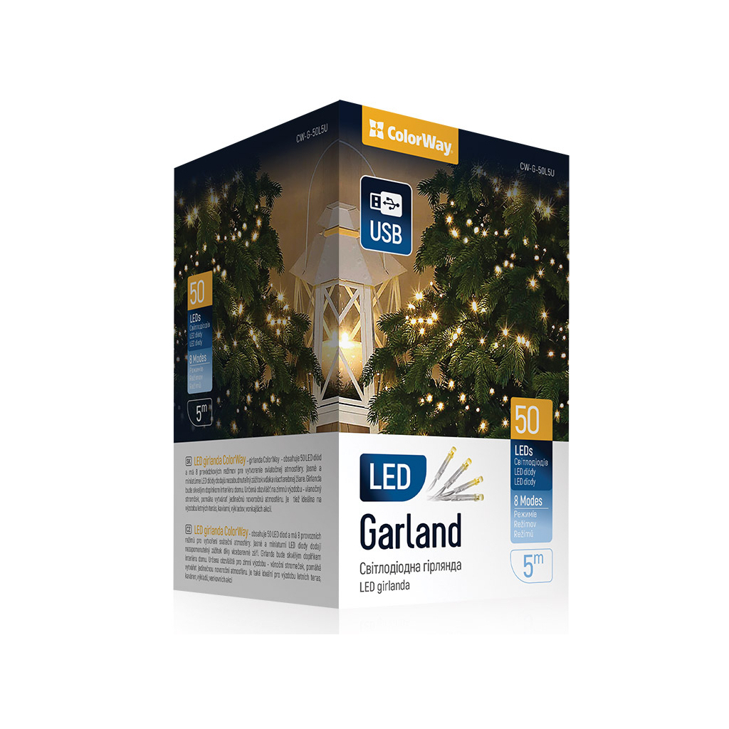 Гірлянда ColorWay LED 50 5 м 8 функцій Теплий колір USB (CW-G-50L5U) Гірлянда ColorWay LED 50 5 м 8 функцій Теплий колір USB (CW-G-50L5U)