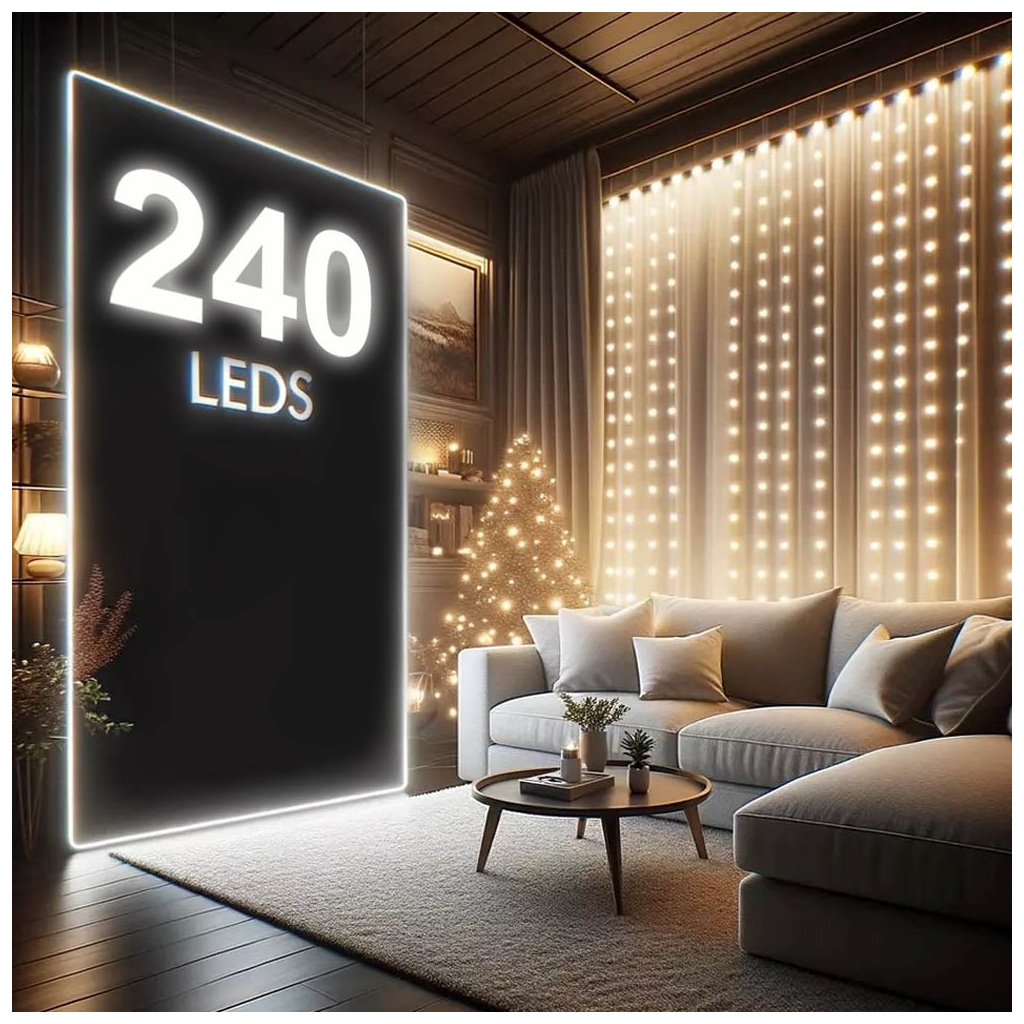 Гірлянда ColorWay Штора завіса 3 x 2 м 240 LED USB теплий колір (CW-GW-240L32U) - фото 3 Гірлянда ColorWay Штора завіса 3 x 2 м 240 LED USB теплий колір (CW-GW-240L32U) - фото 3