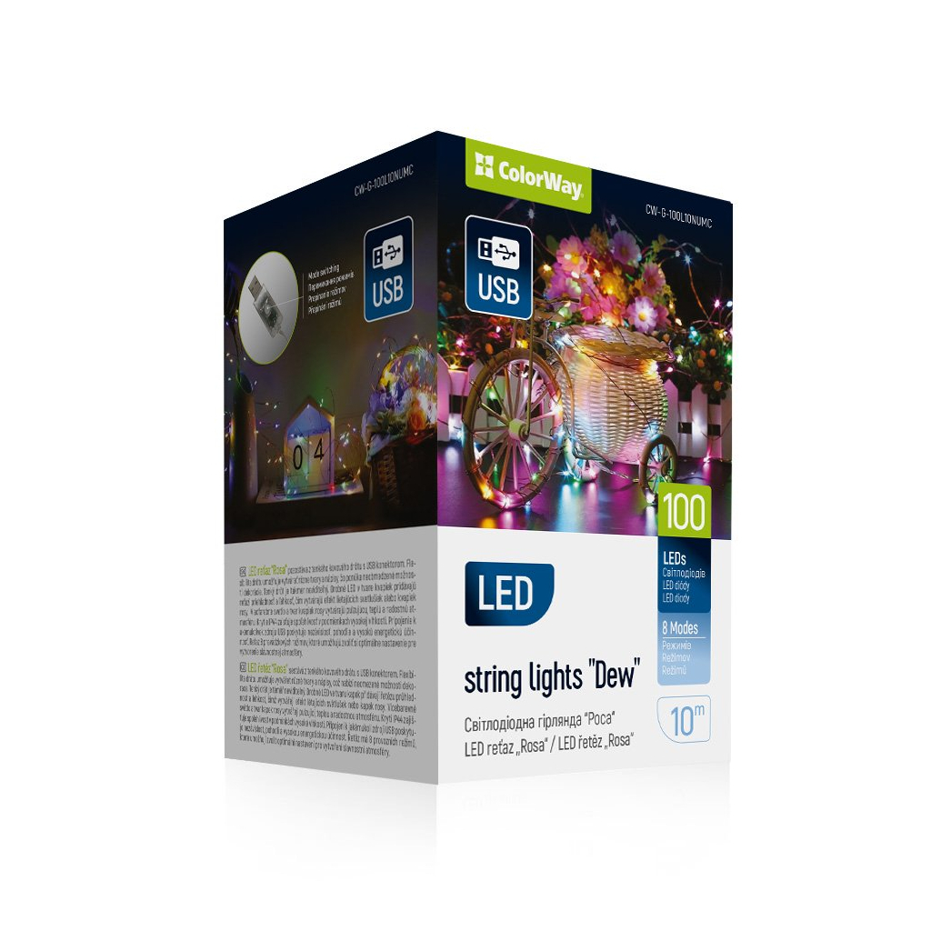 Гірлянда ColorWay Роса LED 100 10 м 8 функцій різнокольорова USB (CW-G-100L10NUMC) Гірлянда ColorWay Роса LED 100 10 м 8 функцій різнокольорова USB (CW-G-100L10NUMC)