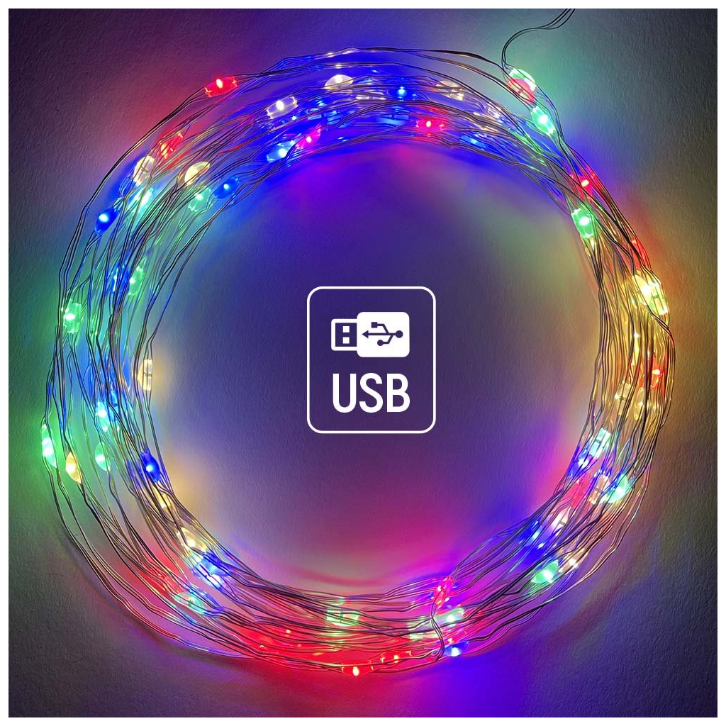 Гірлянда ColorWay Роса LED 100 10 м 8 функцій різнокольорова USB (CW-G-100L10NUMC) - фото 2 Гірлянда ColorWay Роса LED 100 10 м 8 функцій різнокольорова USB (CW-G-100L10NUMC) - фото 2