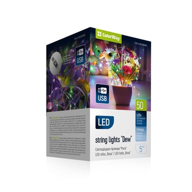 Гірлянда ColorWay Роса LED 50 5 м 8 функцій різнокольорова USB (CW-G-50L5NUMC) - фото 1