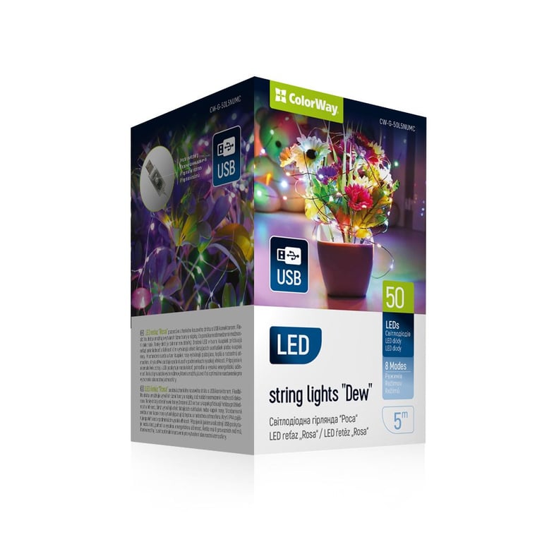 Гірлянда ColorWay Роса LED 50 5 м 8 функцій різнокольорова USB (CW-G-50L5NUMC) - фото 1