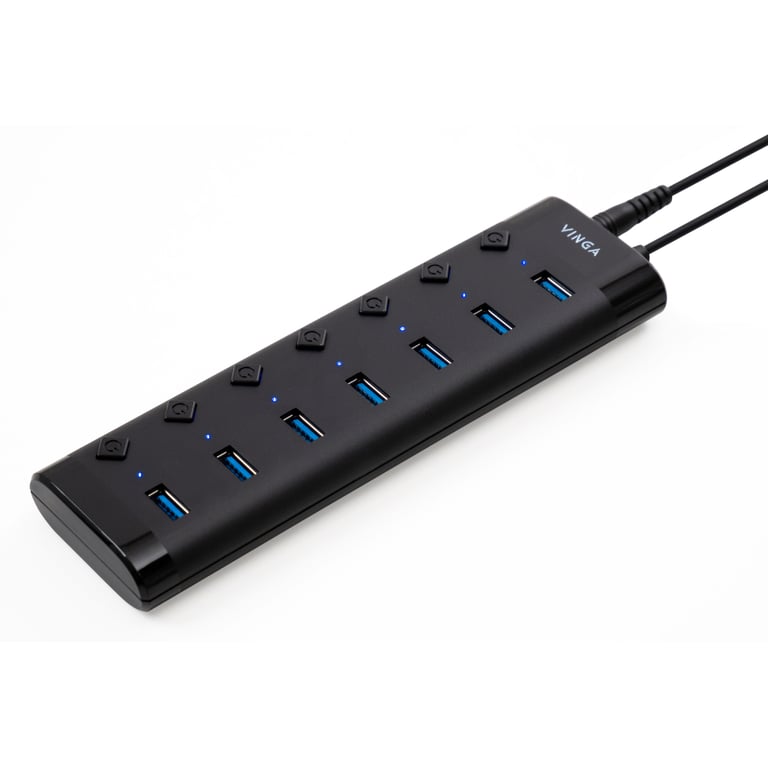 Концентратор Vinga USB3.0 to 7*USB3.0 1m cable with Switch and Power Adapter (VHA3A7B) - фото 1