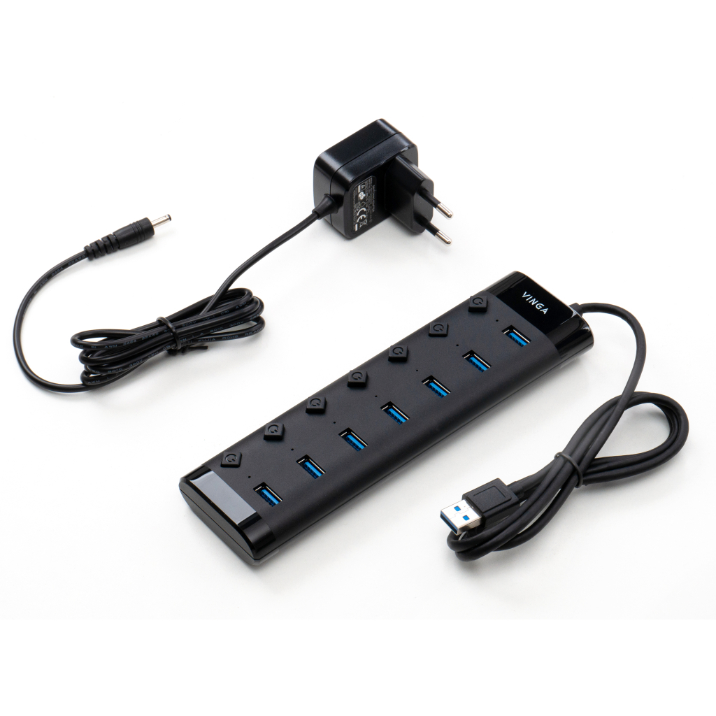 Концентратор Vinga USB3.0 to 7*USB3.0 1m cable with Switch and Power Adapter (VHA3A7B) - фото 2 Концентратор Vinga USB3.0 to 7*USB3.0 1m cable with Switch and Power Adapter (VHA3A7B) - фото 2