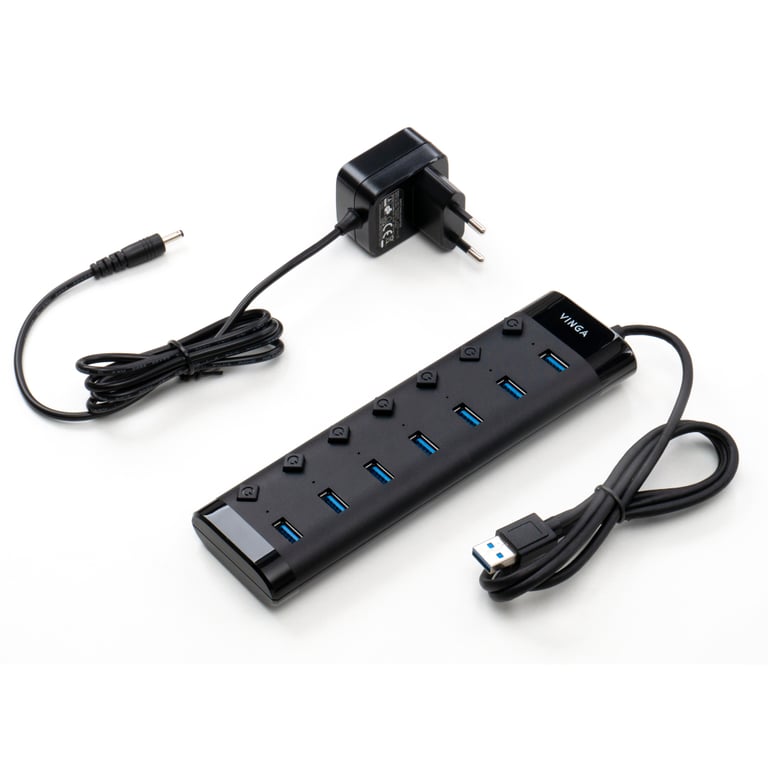 Концентратор Vinga USB3.0 to 7*USB3.0 1m cable with Switch and Power Adapter (VHA3A7B) - фото 2