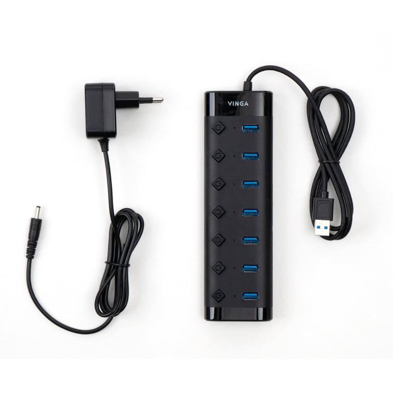 Концентратор Vinga USB3.0 to 7*USB3.0 1m cable with Switch and Power Adapter (VHA3A7B) - фото 3