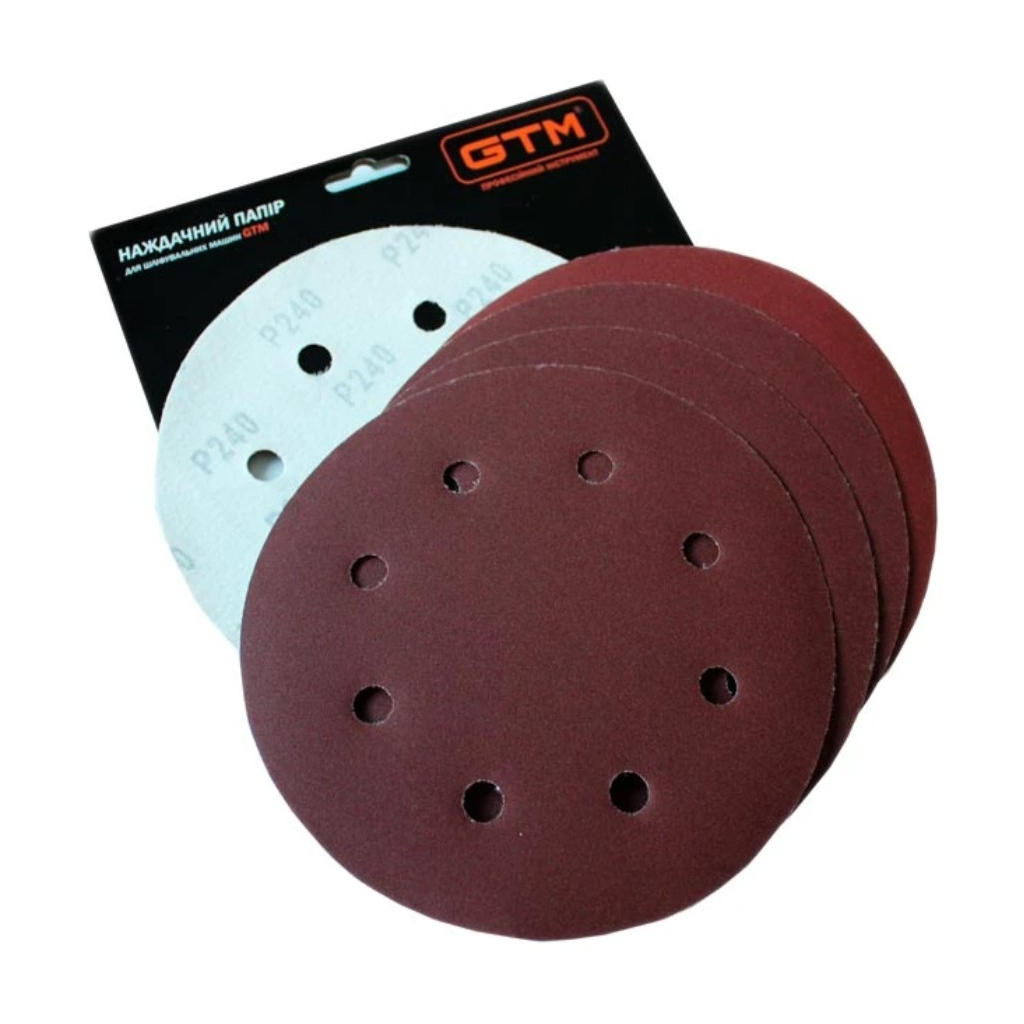 Наждачний папір GTM круг з отворами 180мм Р-120, липучка, 5шт. (SZS180L P120) Наждачний папір GTM круг з отворами 180мм Р-120, липучка, 5шт. (SZS180L P120)