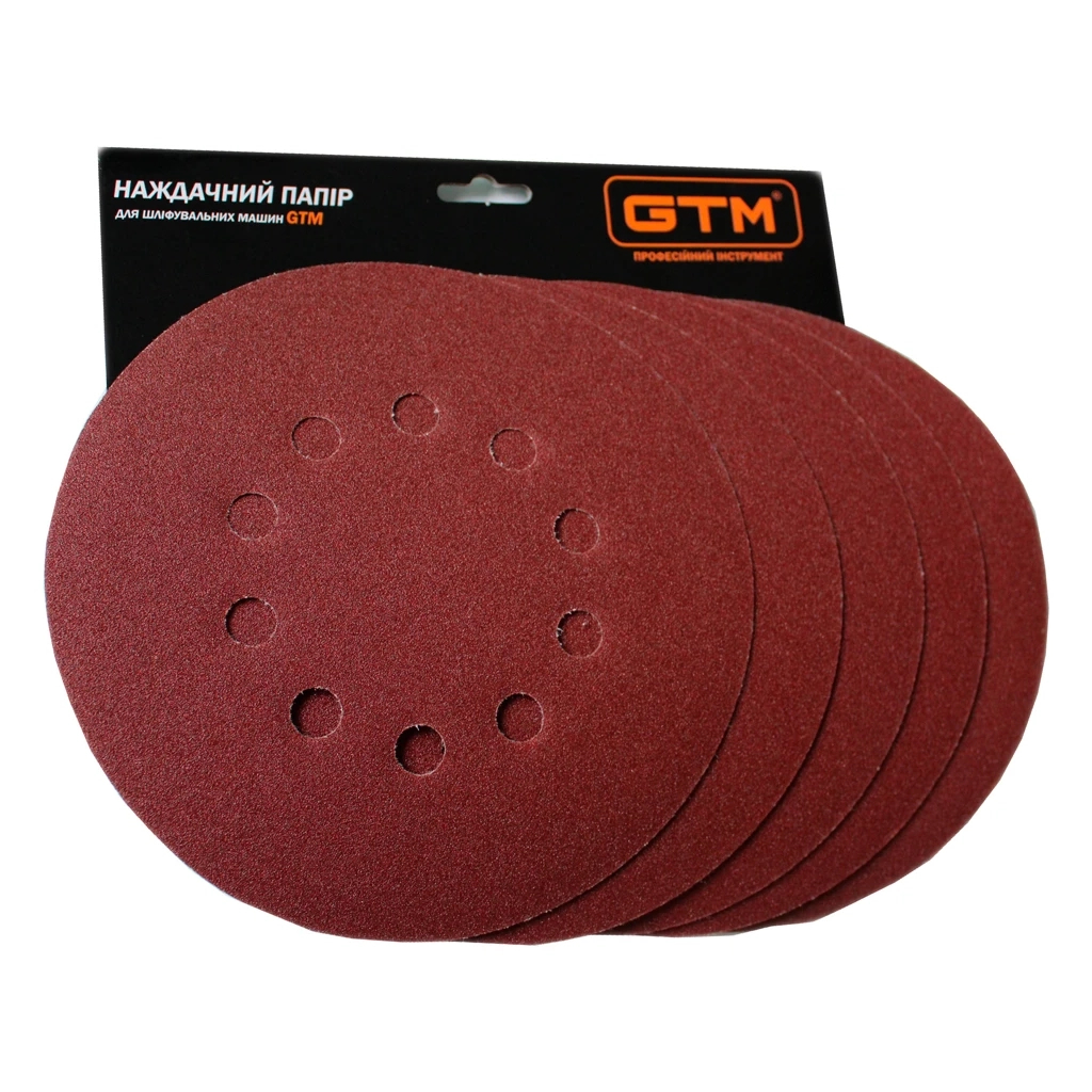 Наждачний папір GTM круг з отворами 215мм Р-240, липучка, 5шт. (SZL225FV P240) - фото 1