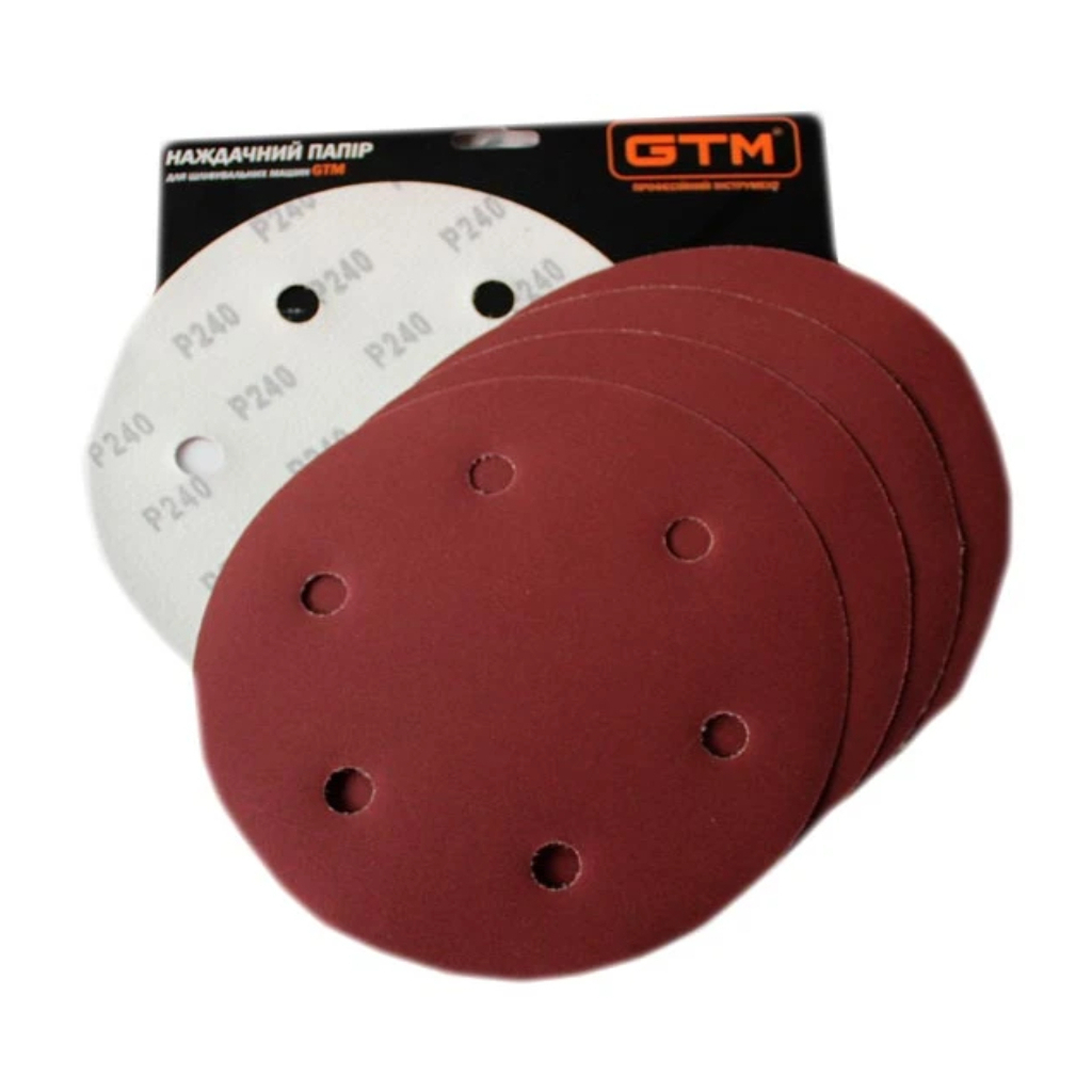 Наждачний папір GTM круг з отворами 215мм Р-60, липучка, 5шт. (SZB225V P60) - фото 1 Наждачний папір GTM круг з отворами 215мм Р-60, липучка, 5шт. (SZB225V P60) - фото 1