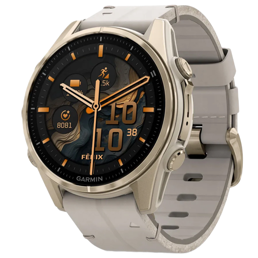 Смарт-годинник Garmin fenix 8 43mm, AMOLED, Saph, SftGldSS/FogGryLeatherBnd, Excl, GPS (010-02903-40) - фото 1