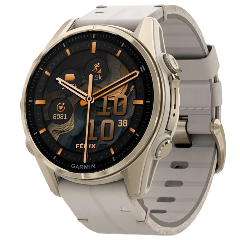 Смарт-годинник Garmin fenix 8 43mm, AMOLED, Saph, SftGldSS/FogGryLeatherBnd, Excl, GPS (010-02903-40) - фото 1