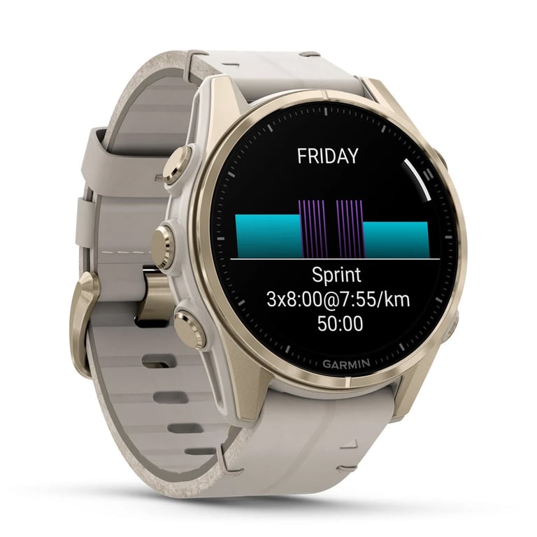 Смарт-годинник Garmin fenix 8 43mm, AMOLED, Saph, SftGldSS/FogGryLeatherBnd, Excl, GPS (010-02903-40) - фото 3