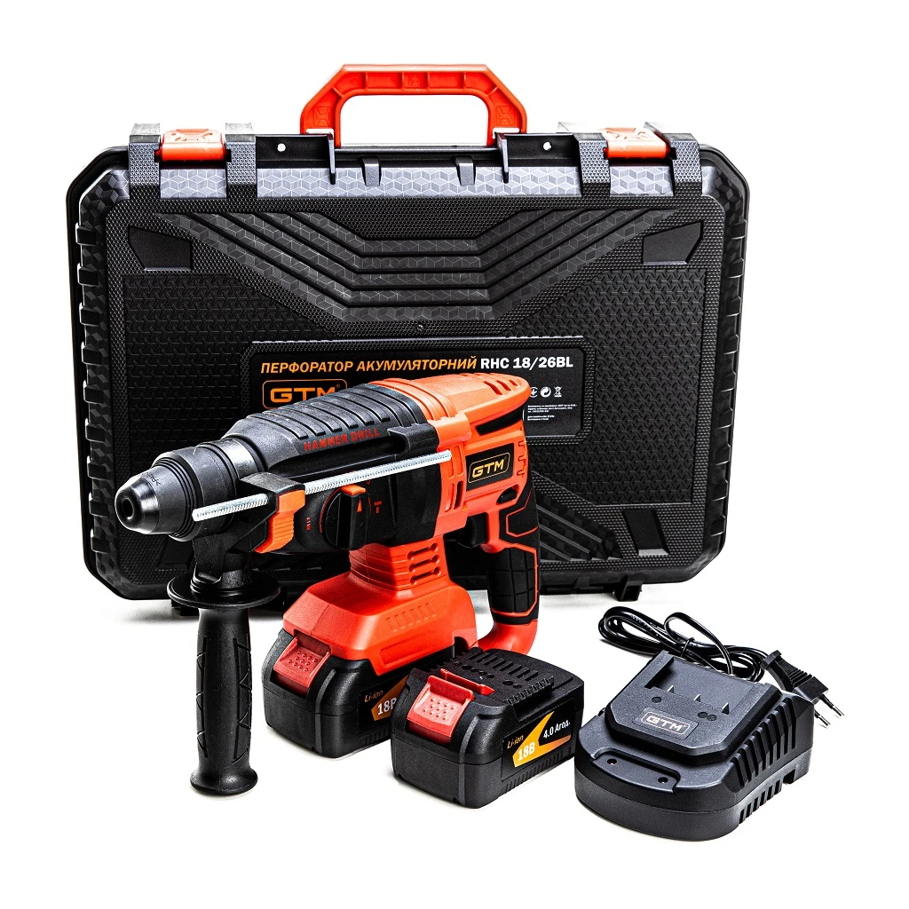 Перфоратор GTM RHC18/26BL, 18В, 2,5Дж, 0-1000об/хв 2x4Ah, кейс (RHC18/26BL) Перфоратор GTM RHC18/26BL, 18В, 2,5Дж, 0-1000об/хв 2x4Ah, кейс (RHC18/26BL)