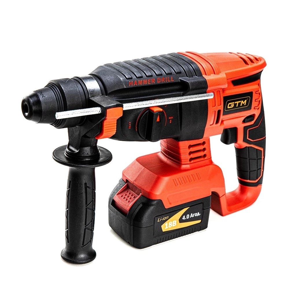 Перфоратор GTM RHC18/26BL, 18В, 2,5Дж, 0-1000об/хв 2x4Ah, кейс (RHC18/26BL) - фото 2 Перфоратор GTM RHC18/26BL, 18В, 2,5Дж, 0-1000об/хв 2x4Ah, кейс (RHC18/26BL) - фото 2