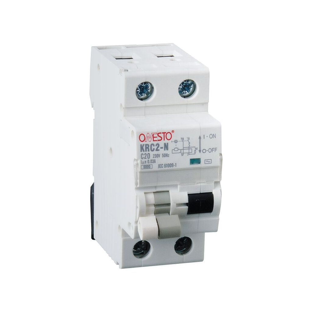 Диференціальний автоматичний вимикач ONESTO 1п+N, 32А, 300A , тип AC, RCBO (KRC2-N) Диференціальний автоматичний вимикач ONESTO 1п+N, 32А, 300A , тип AC, RCBO (KRC2-N)