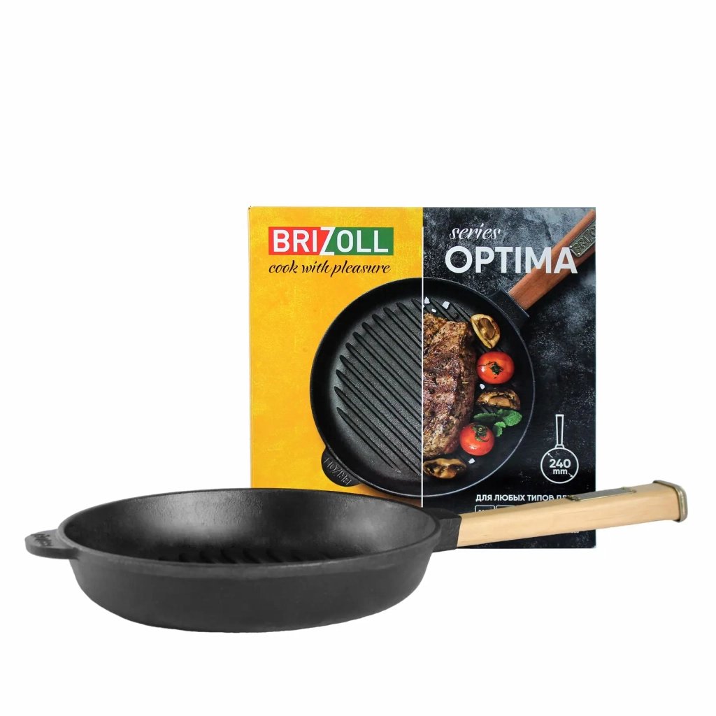 Сковорода Brizoll Optima чавунна Гриль з ручкою 240х40 мм (O2440G-P) - фото 2 Сковорода Brizoll Optima чавунна Гриль з ручкою 240х40 мм (O2440G-P) - фото 2