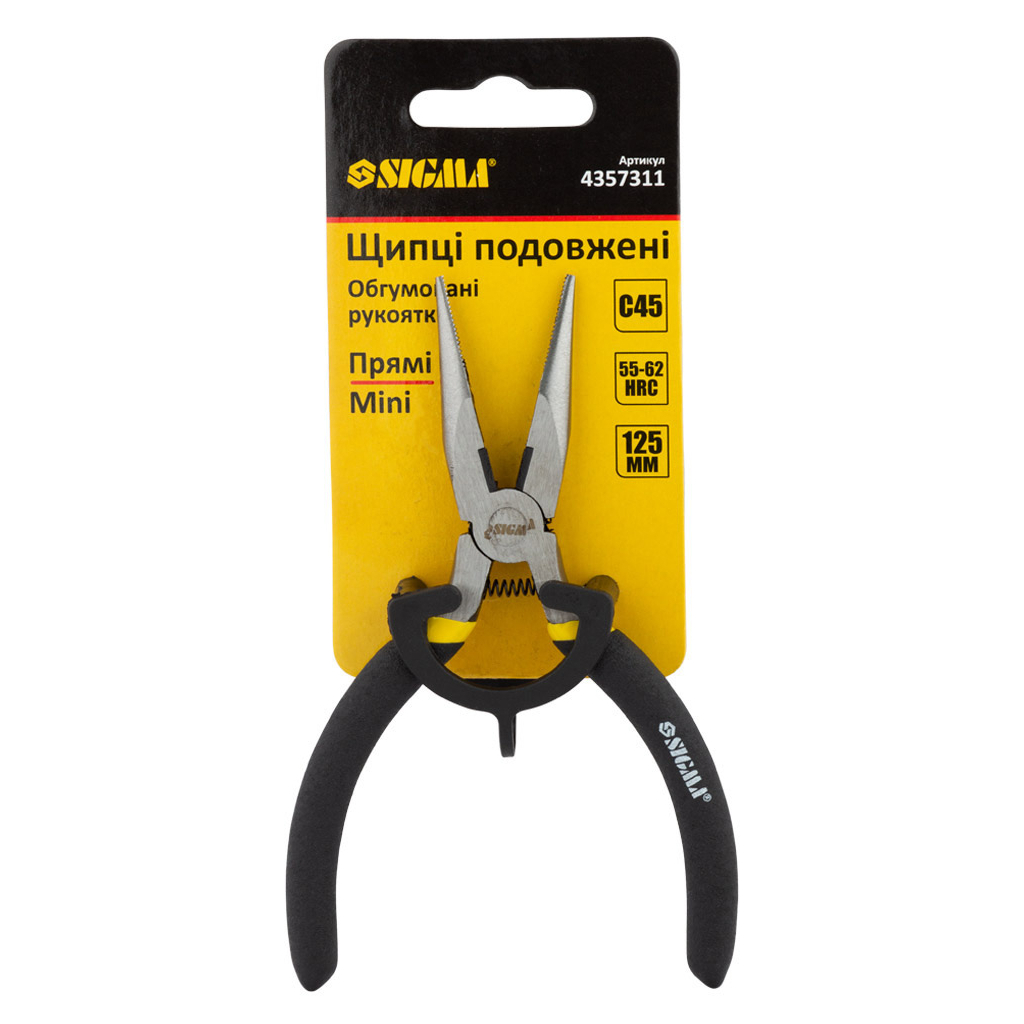Плоскогубці Sigma довгогубці прямі 125мм гумові рукоятки Mini (4357311) - фото 3 Плоскогубці Sigma довгогубці прямі 125мм гумові рукоятки Mini (4357311) - фото 3