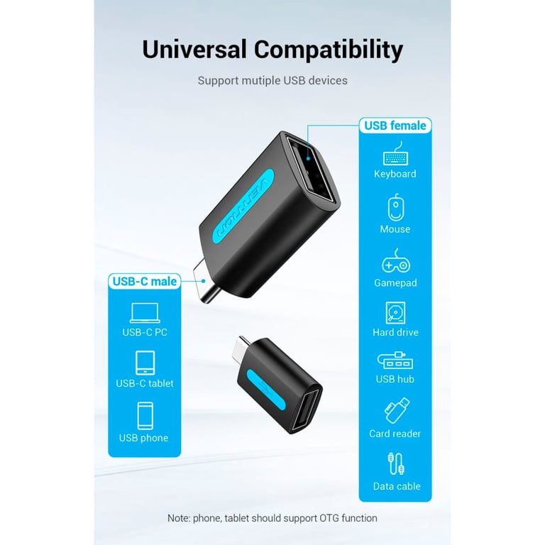Перехідник OTG USB 2.0 AF to USB-C Vention (CDTB0) - фото 10