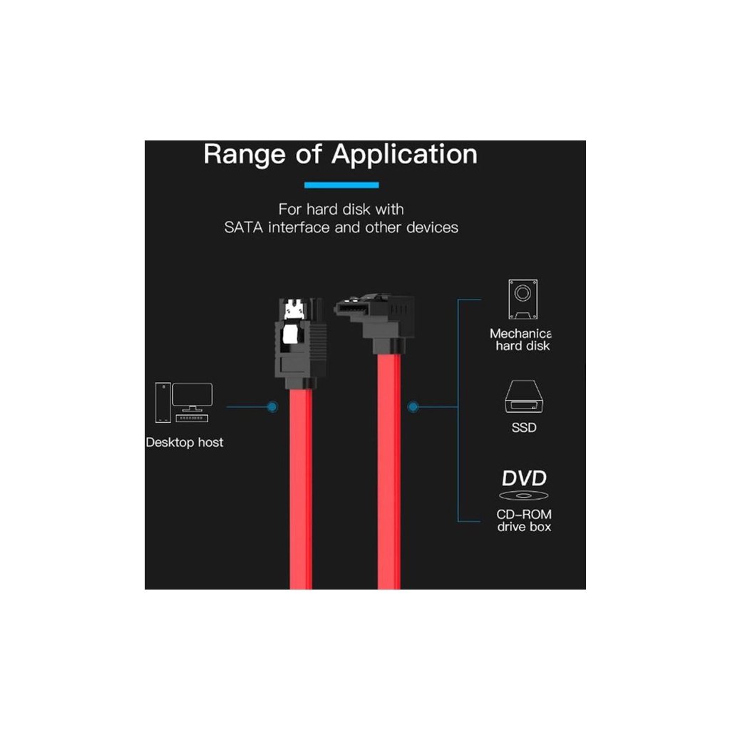 Кабель для передачі даних SATA 3.0 7pin F/F 0.5m L Red VENTION (KDDRD) - фото 3 Кабель для передачі даних SATA 3.0 7pin F/F 0.5m L Red VENTION (KDDRD) - фото 3