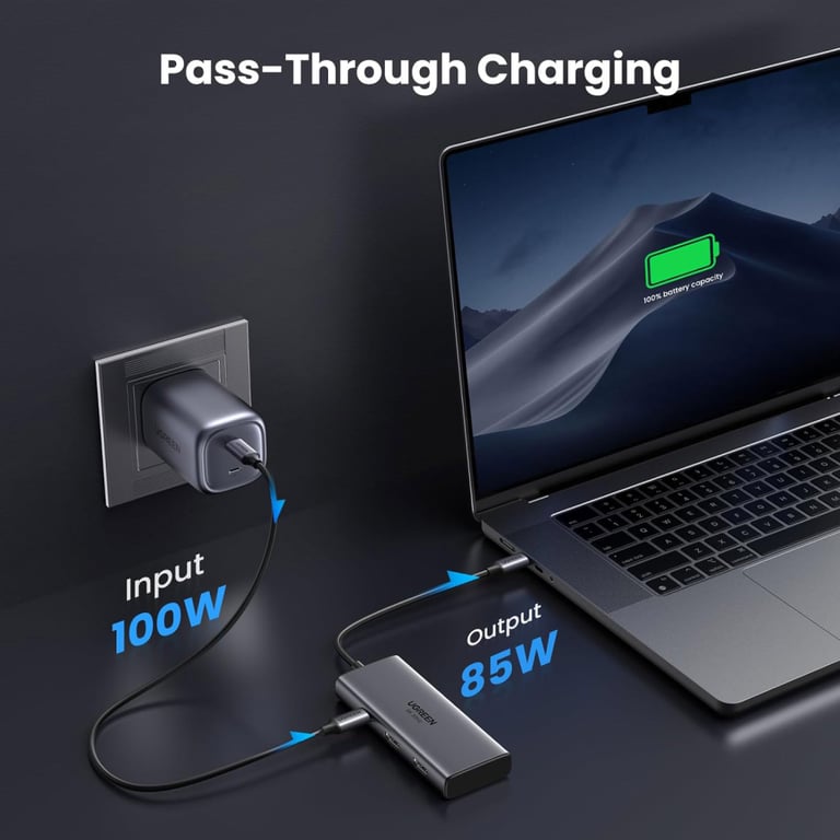 Концентратор Ugreen USB3.1 Type-C to HDMIx2 4K60Hz (8k30Hz)/USB3.0x2/Type-C/PD 100W CM498 (15852) - фото 6