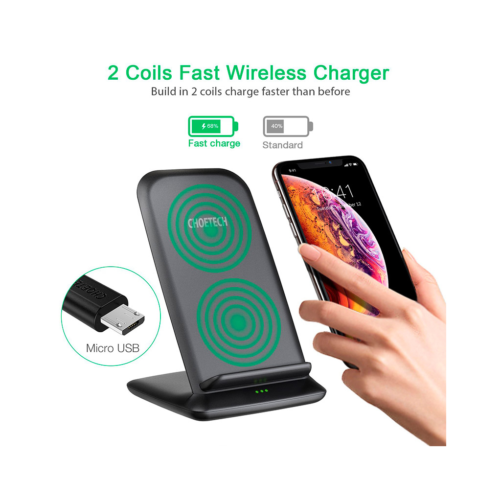 Зарядний пристрій Choetech 15W Fast Wireless Charging Stand 2coils black (T555-F-BK) - фото 6 Зарядний пристрій Choetech 15W Fast Wireless Charging Stand 2coils black (T555-F-BK) - фото 6