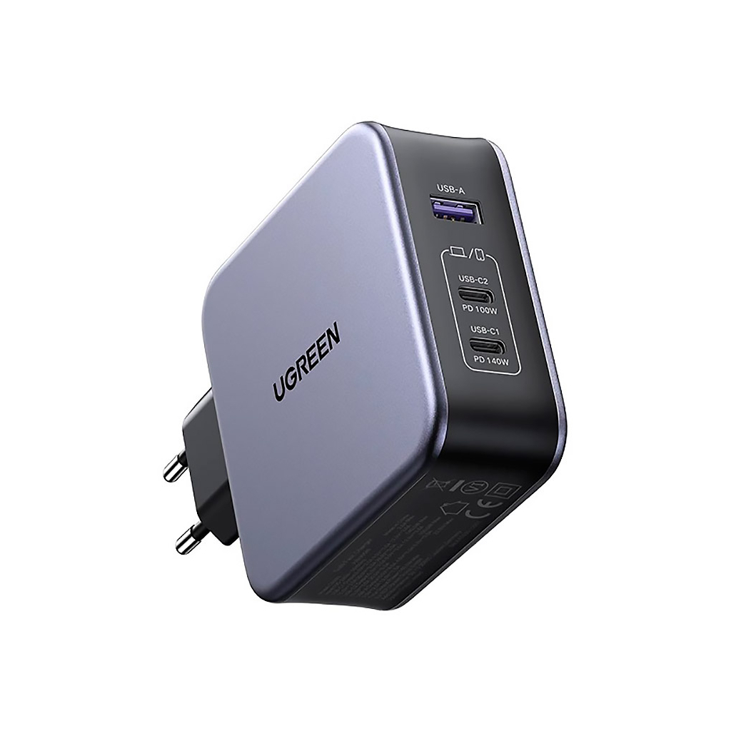 Зарядний пристрій Ugreen 3xUSB 140W (2хUSB-C+USB-A) Gan CD289 with C to C Cable 1.5m (90549) - фото 2 Зарядний пристрій Ugreen 3xUSB 140W (2хUSB-C+USB-A) Gan CD289 with C to C Cable 1.5m (90549) - фото 2