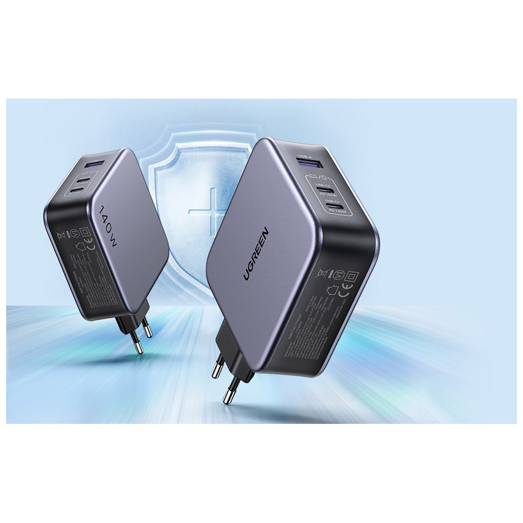 Зарядний пристрій Ugreen 3xUSB 140W (2хUSB-C+USB-A) Gan CD289 with C to C Cable 1.5m (90549) - фото 4 Зарядний пристрій Ugreen 3xUSB 140W (2хUSB-C+USB-A) Gan CD289 with C to C Cable 1.5m (90549) - фото 4