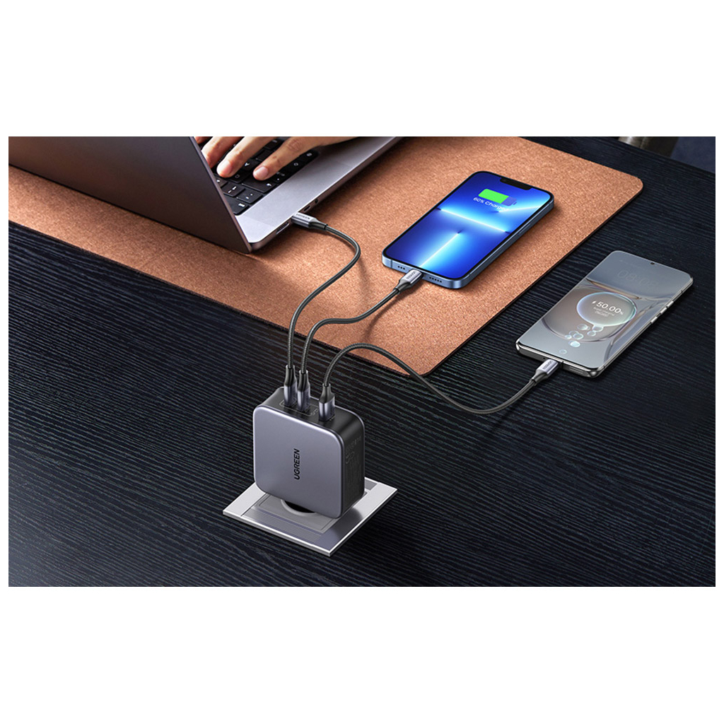 Зарядний пристрій Ugreen 3xUSB 140W (2хUSB-C+USB-A) Gan CD289 with C to C Cable 1.5m (90549) - фото 5 Зарядний пристрій Ugreen 3xUSB 140W (2хUSB-C+USB-A) Gan CD289 with C to C Cable 1.5m (90549) - фото 5