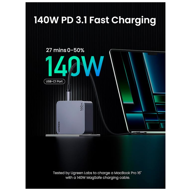 Зарядний пристрій Ugreen 4xUSB 160W (3xUSB-C + USB-A) Gan Nexode Pro X763 (25877) - фото 6