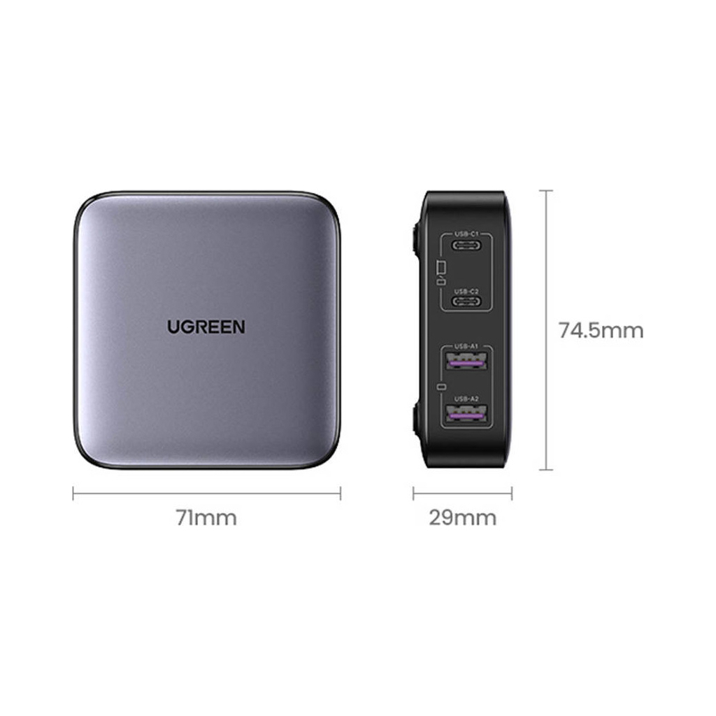 Зарядний пристрій Ugreen 4xUSB 65W (2хUSB-C+2xUSB-A) Gan CD327 (90747) - фото 5 Зарядний пристрій Ugreen 4xUSB 65W (2хUSB-C+2xUSB-A) Gan CD327 (90747) - фото 5