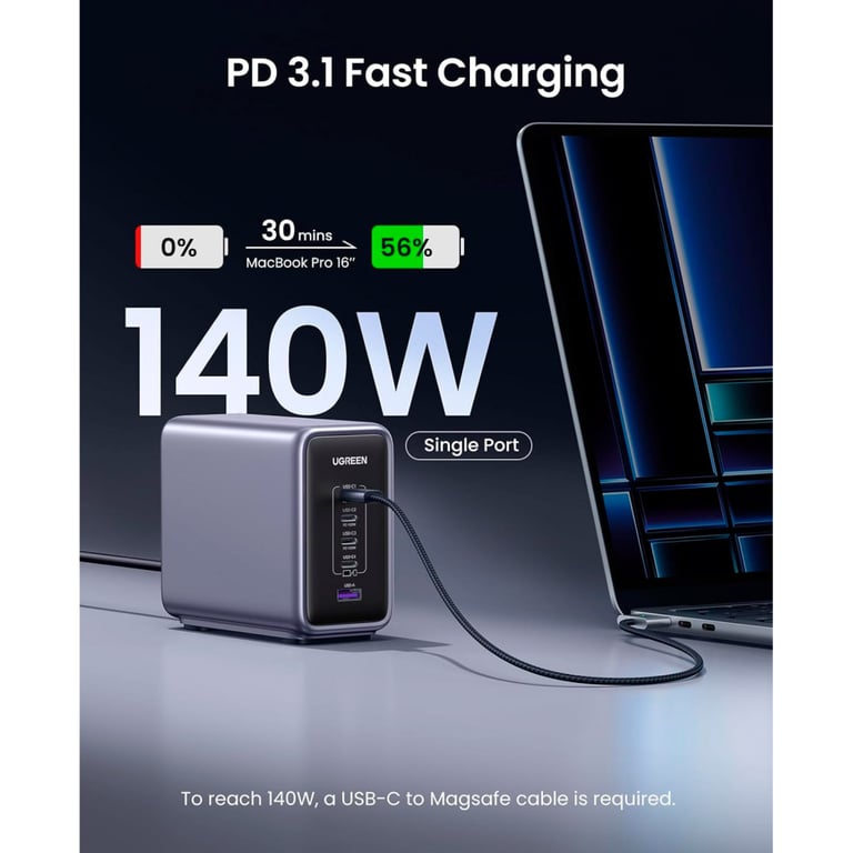 Зарядний пристрій Ugreen 5xUSB 300W Nexode (5хUSB-C) CD333 (90903B) - фото 3