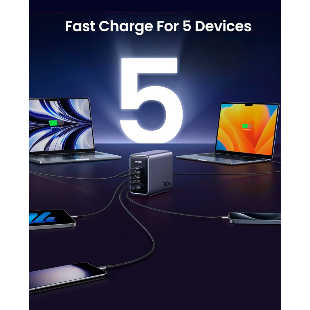 Зарядний пристрій Ugreen 5xUSB 300W Nexode (5хUSB-C) CD333 (90903B) - фото 4 Зарядний пристрій Ugreen 5xUSB 300W Nexode (5хUSB-C) CD333 (90903B) - фото 4