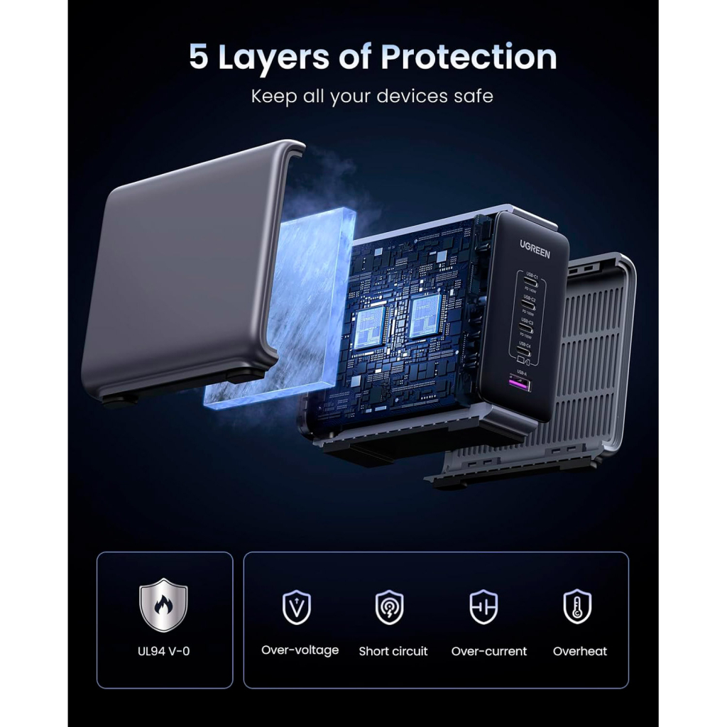 Зарядний пристрій Ugreen 5xUSB 300W Nexode (5хUSB-C) CD333 (90903B) - фото 7 Зарядний пристрій Ugreen 5xUSB 300W Nexode (5хUSB-C) CD333 (90903B) - фото 7