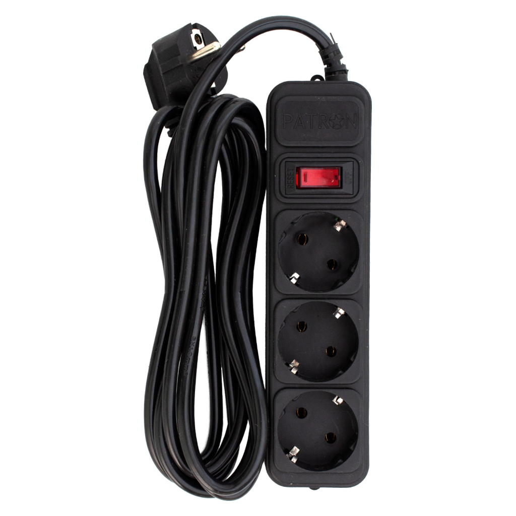 Мережевий фільтр живлення Patron EXT-PN-SP-1033, 3m Black (EXT-PN-SP-1033) - фото 1