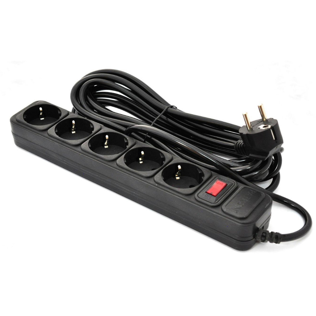 Мережевий фільтр живлення Patron 10 m3*1mm2 (SP-10510) 5 розеток BLACK (EXT-PN-SP-16510) - фото 1