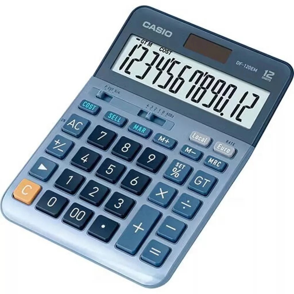 Калькулятор Casio DF-120EM-W-EP, блакитний (CALC-CAS-DF-120EM-W) - фото 1