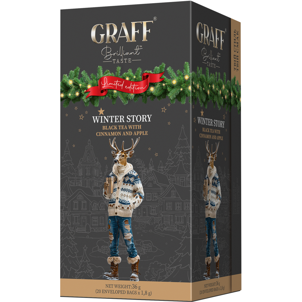 Чай Graff Winter Story Чорний байховий з корицею та яблуком 20 саше по 1.8 г (4820279611426) Чай Graff Winter Story Чорний байховий з корицею та яблуком 20 саше по 1.8 г (4820279611426)