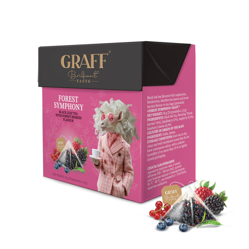 Чай Graff Forest Symphony Чорний з лісовими ягодами 20 пірамідок по 1.8 г (4820279611150) Чай Graff Forest Symphony Чорний з лісовими ягодами 20 пірамідок по 1.8 г (4820279611150)
